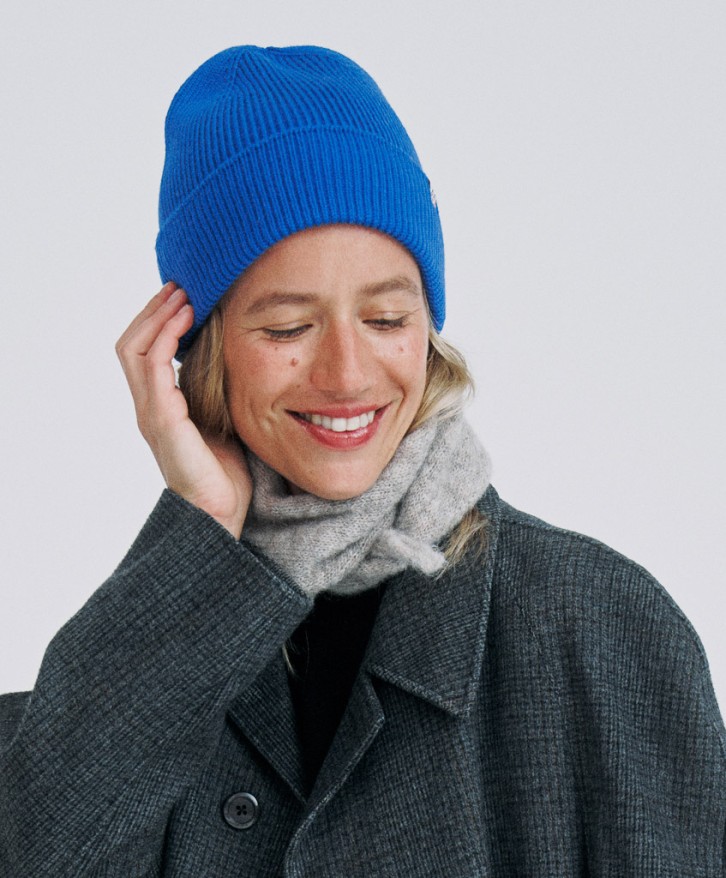 Bonnet en laine mérinos bleu roi -