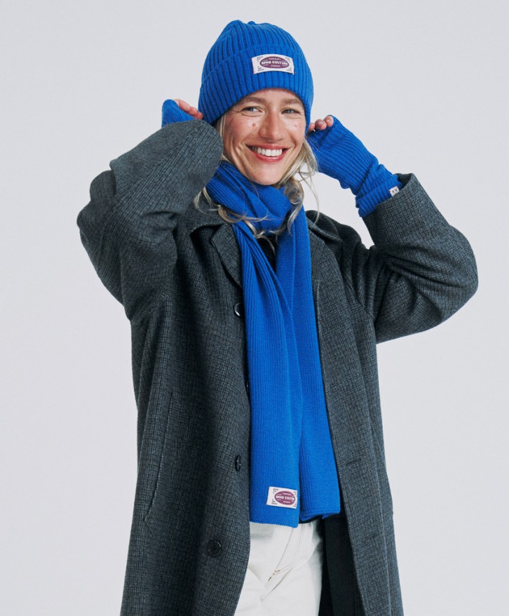 Bonnet côtes laine mérinos bleu roi -