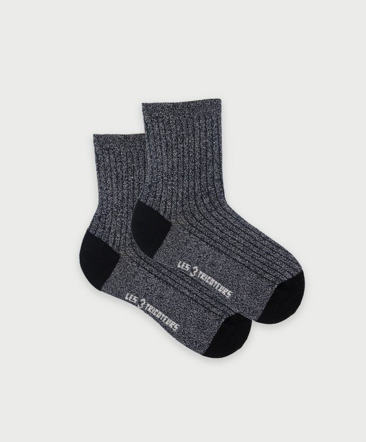 Pack 3 paires chaussettes côtelées paillettes -