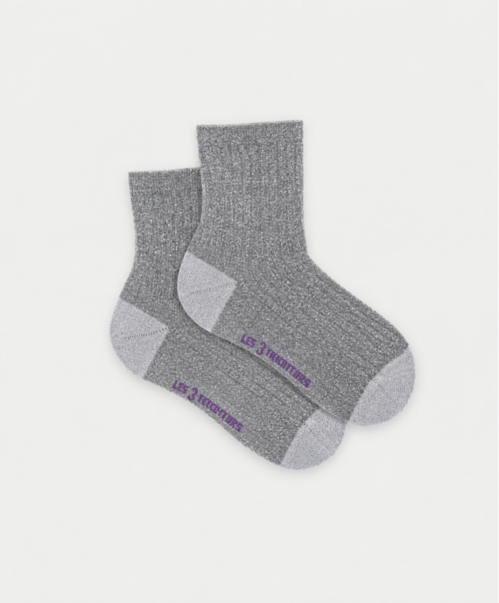 Pack 3 paires chaussettes côtelées paillettes -