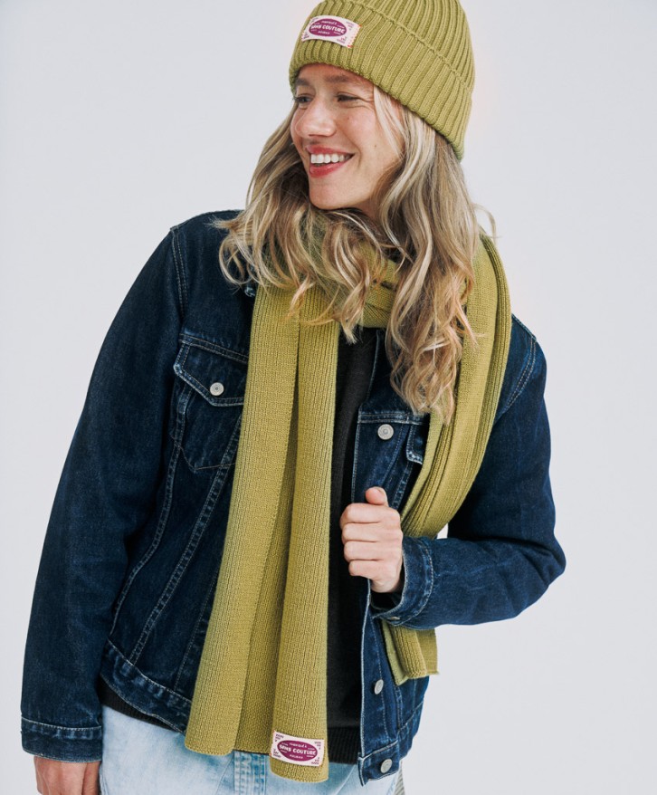 Bonnet côtes laine mérinos vert olive -