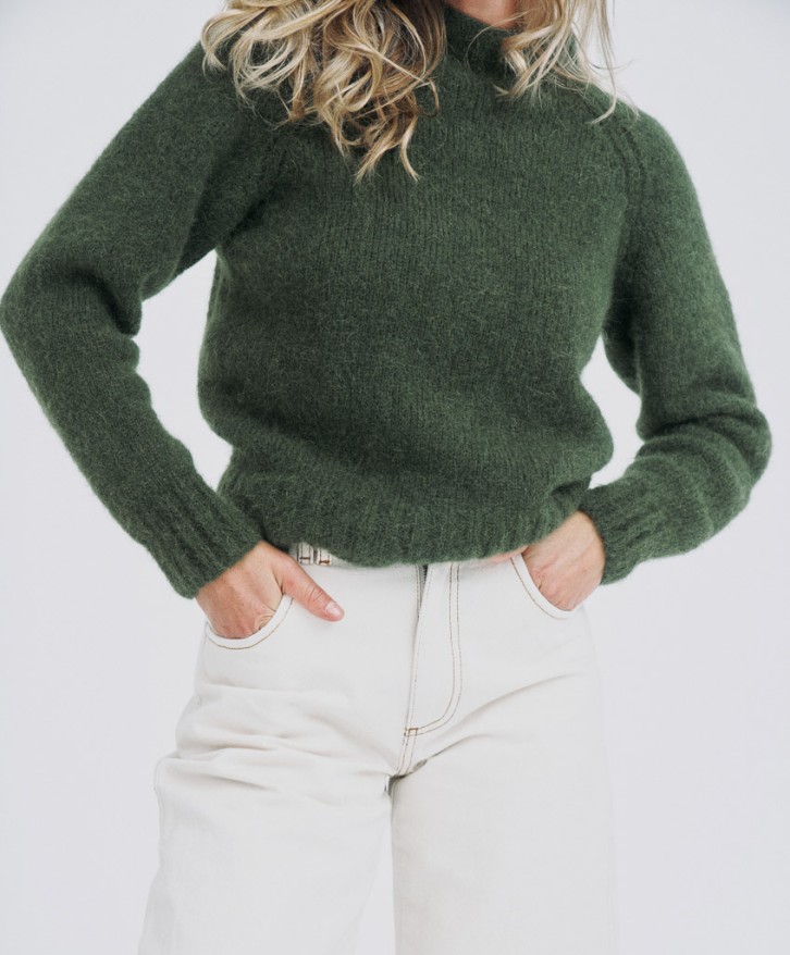 Pull col rond alpaga mélangé - Vert