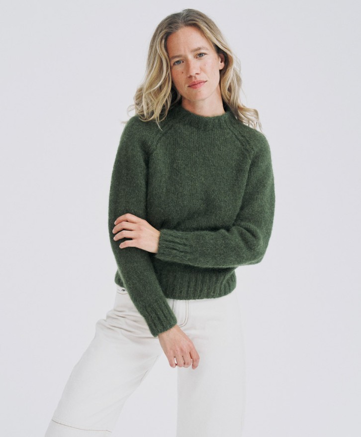 Pull col rond alpaga mélangé - Vert -