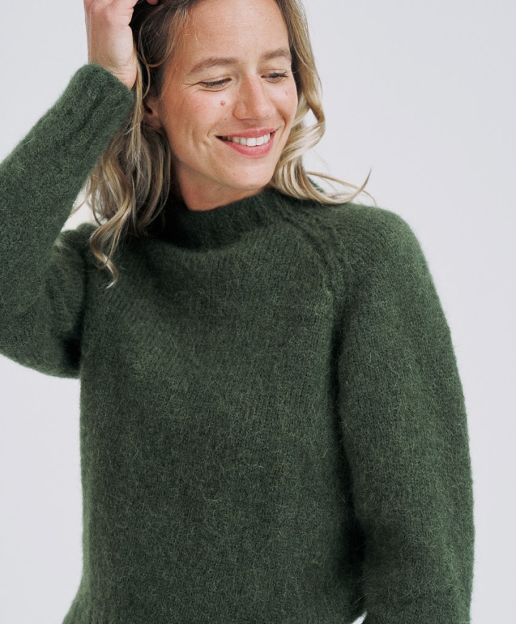 Pull col rond alpaga mélangé - Vert