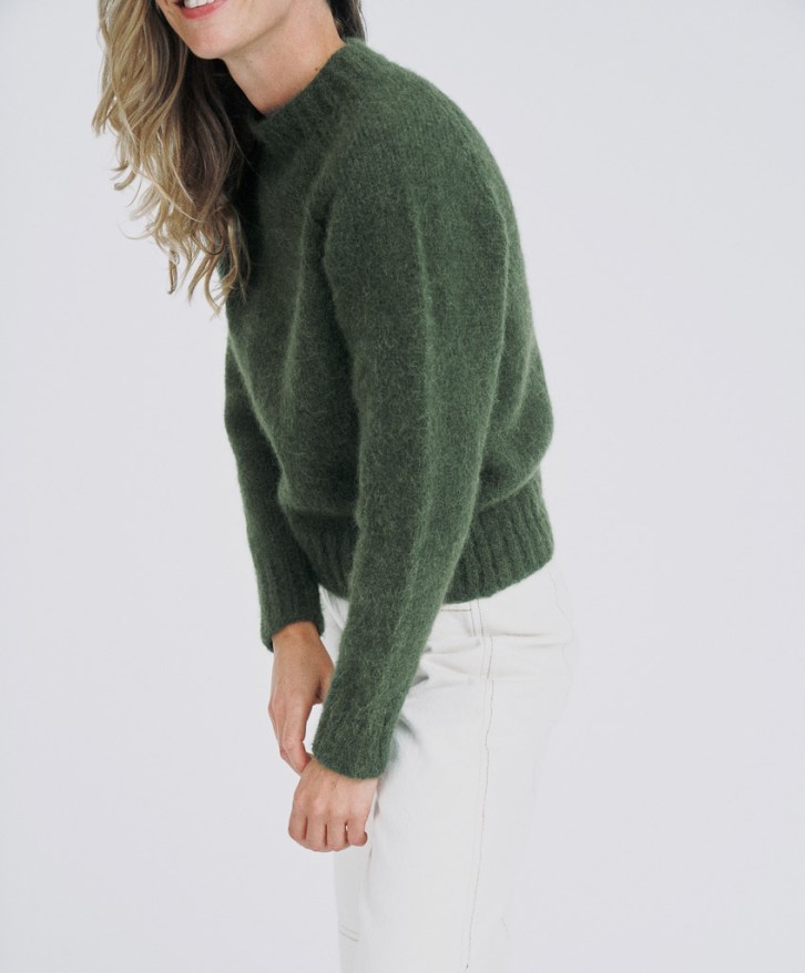 Pull col rond alpaga mélangé - Vert