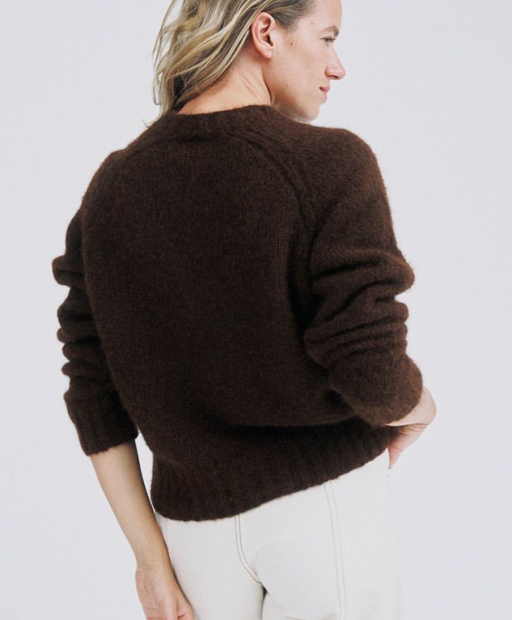 Pull col rond alpaga mélangé - Marron -
