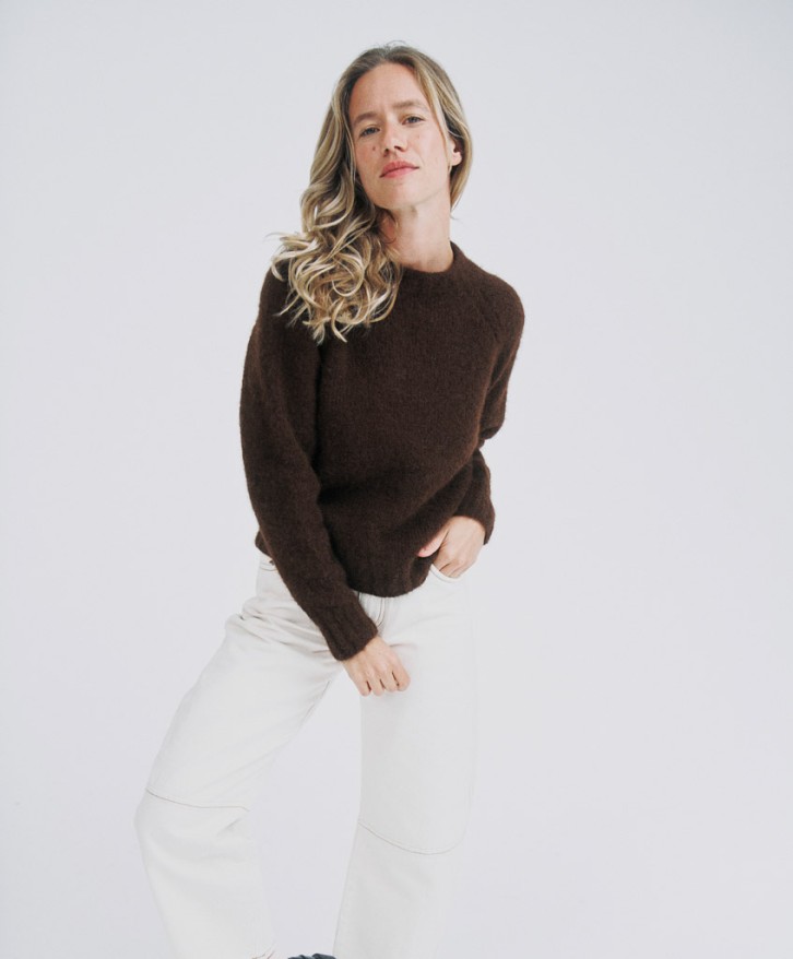 Pull col rond alpaga mélangé - Marron -