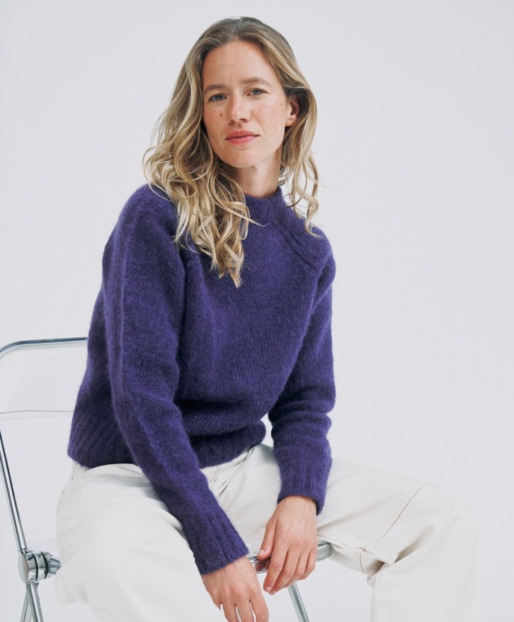 Pull col rond alpaga mélangé - Violet -