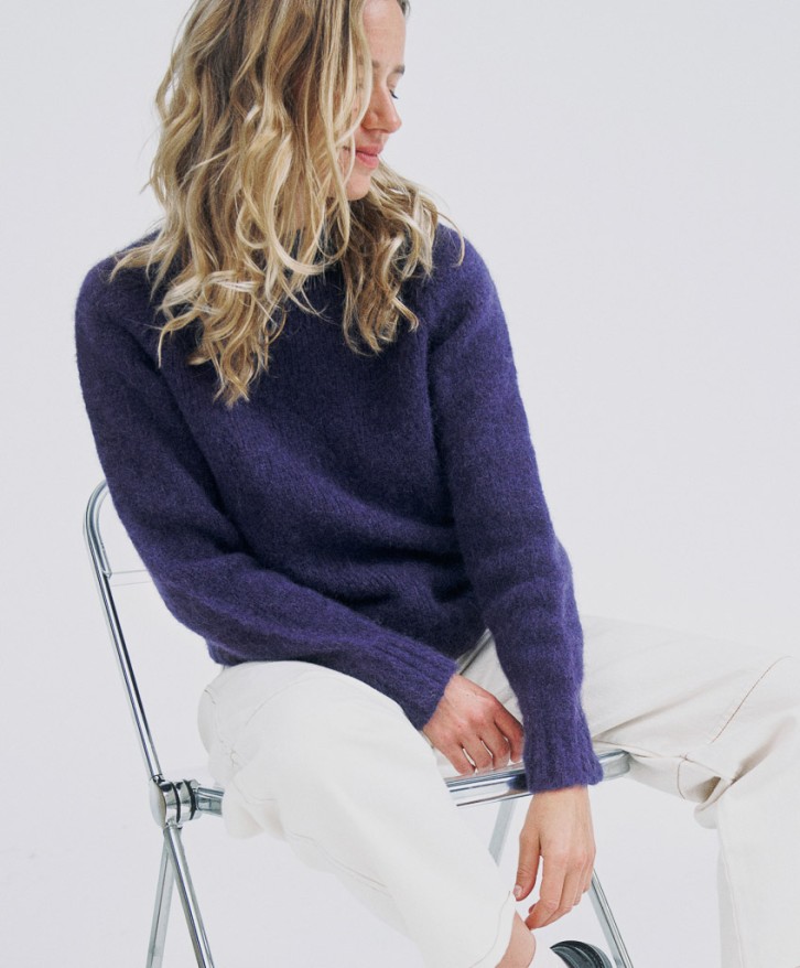 Pull col rond alpaga mélangé - Violet -