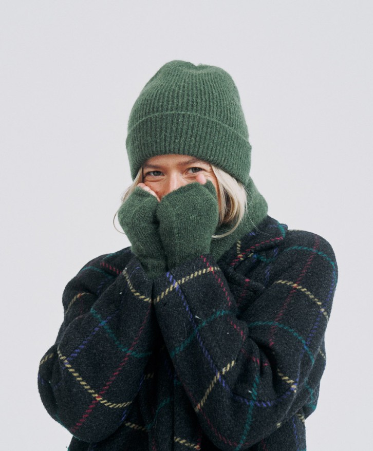 Bonnet en alpaga mélangé - Vert -