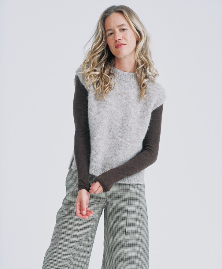 Pull sans manches alpaga mélangé - Greige -