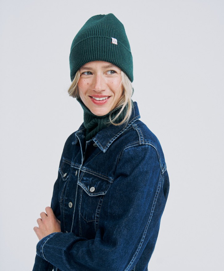 Bonnet en laine mérinos vert foncé