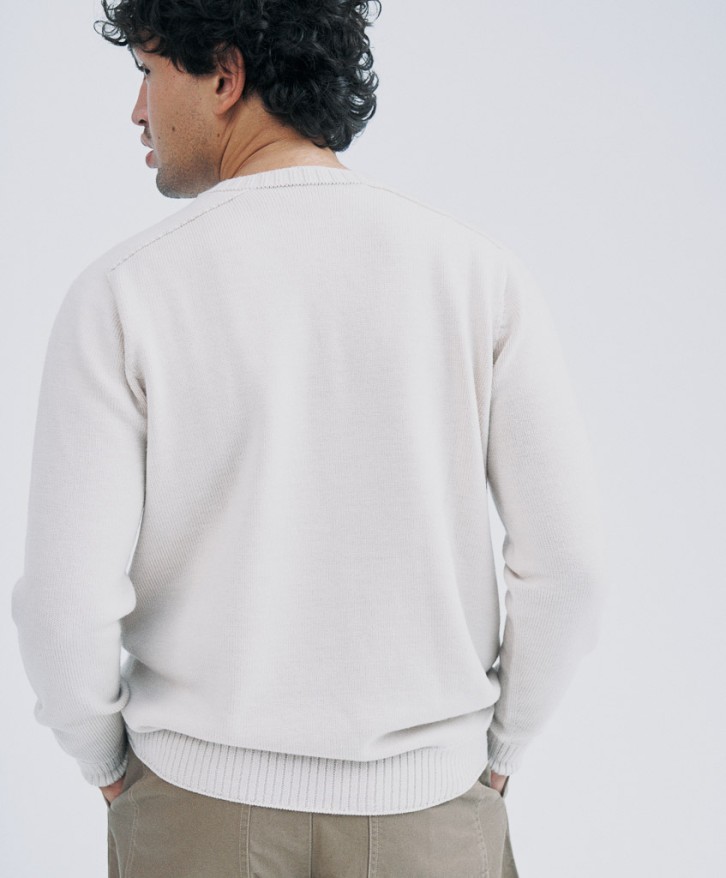 Pull col rond homme en laine mérinos - Beige chiné