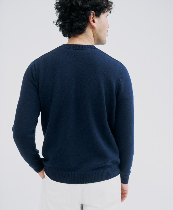 Pull col rond homme en laine mérinos - Bleu marine