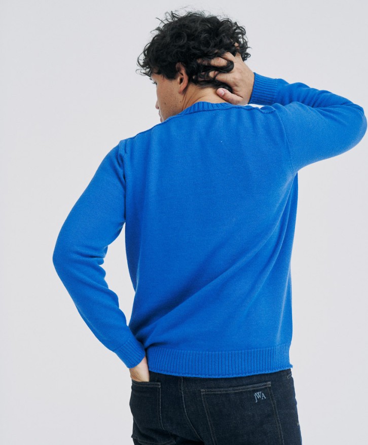Pull col rond homme en laine mérinos - Bleu roi
