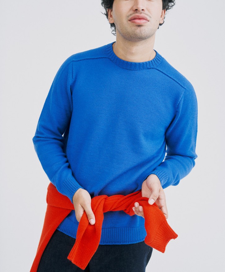Pull col rond homme en laine mérinos - Bleu roi