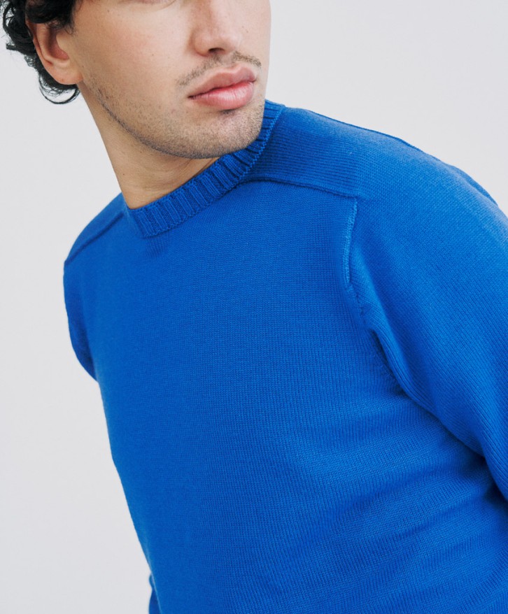 Pull col rond homme en laine mérinos - Bleu roi