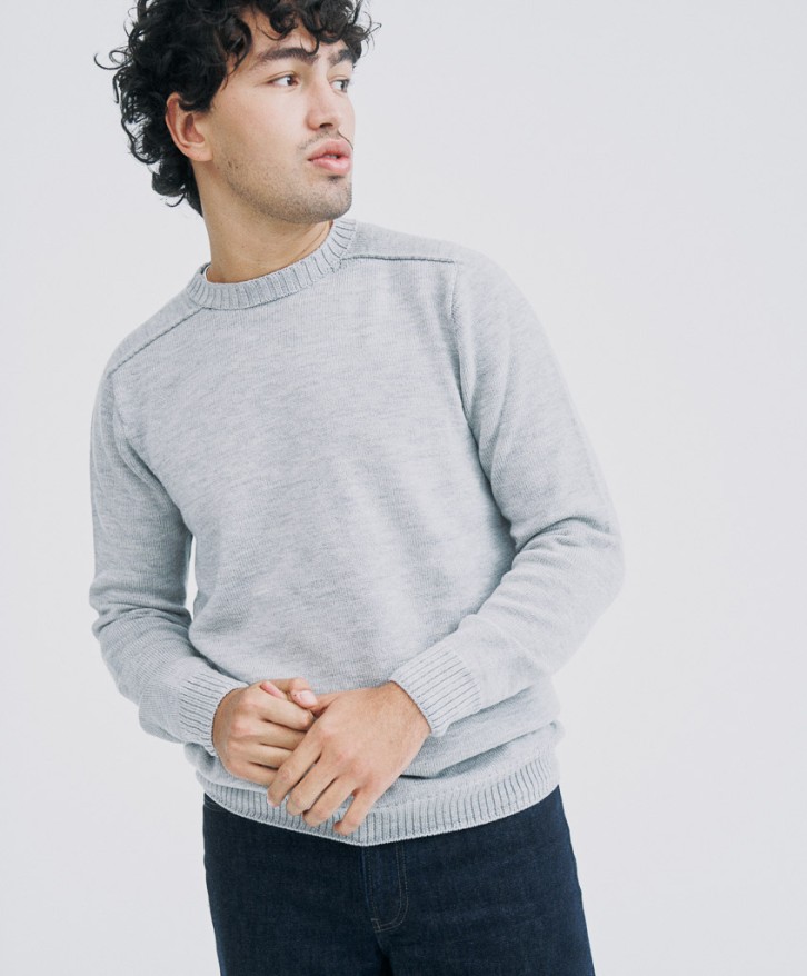 Pull col rond homme en laine mérinos - Gris chiné