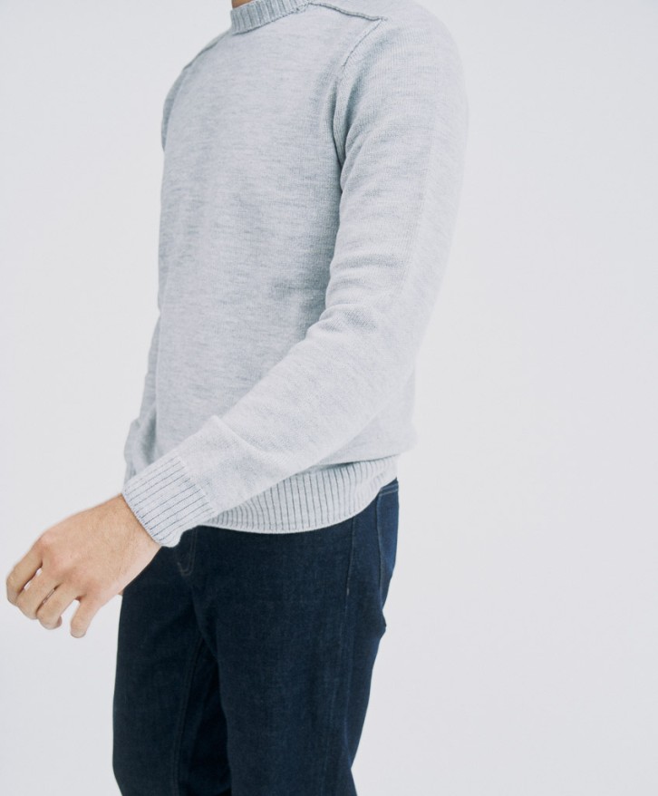 Pull col rond homme en laine mérinos - Gris chiné