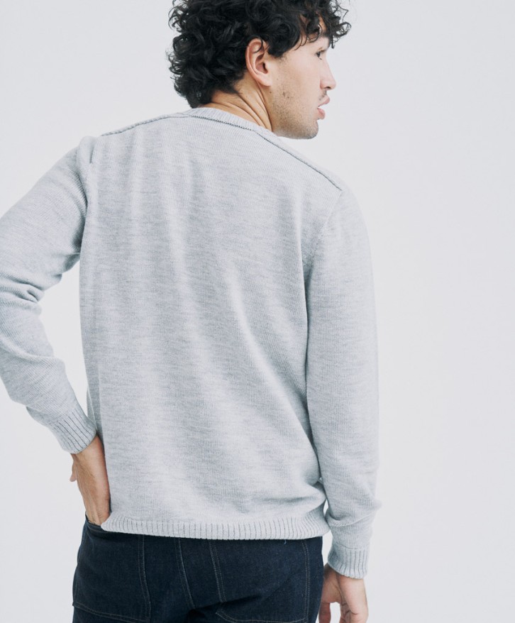 Pull col rond homme en laine mérinos - Gris chiné
