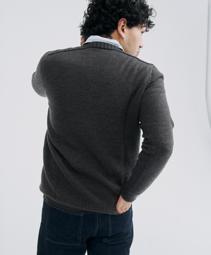 Pull col rond homme en laine mérinos - Marron