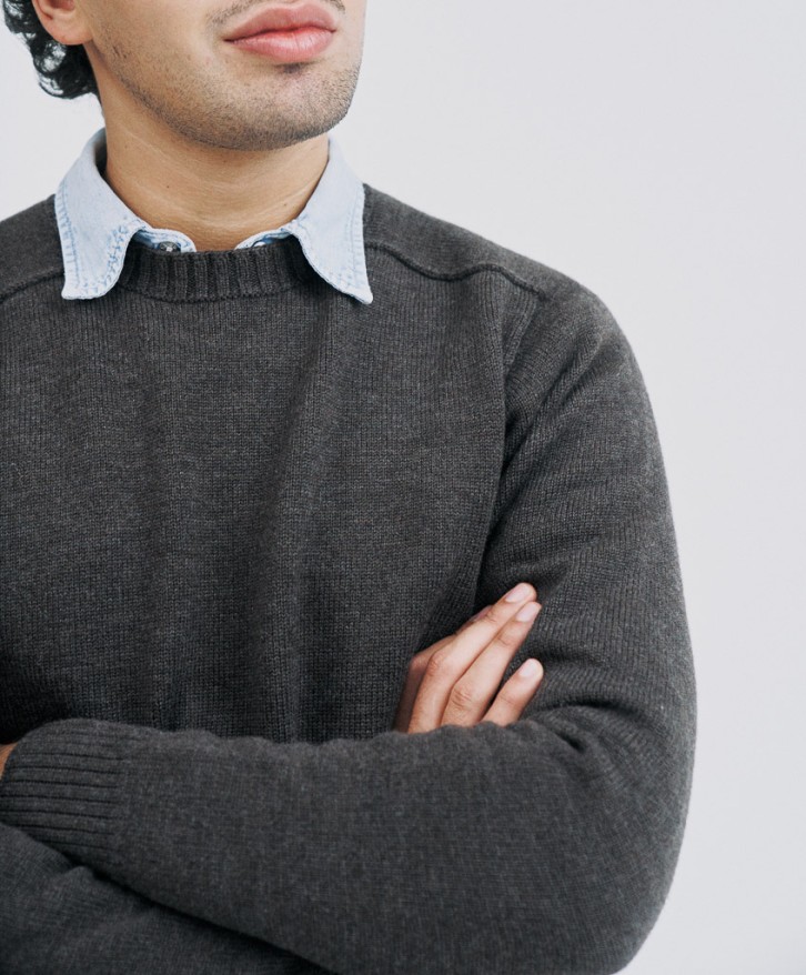 Pull col rond homme en laine mérinos - Marron