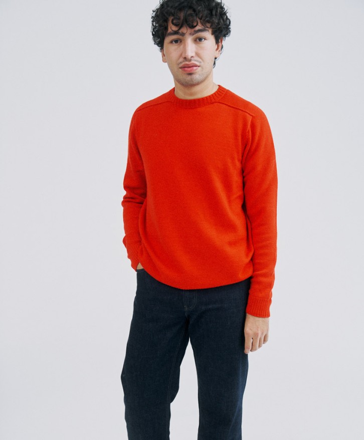 Pull col rond homme en laine mérinos - Rouge