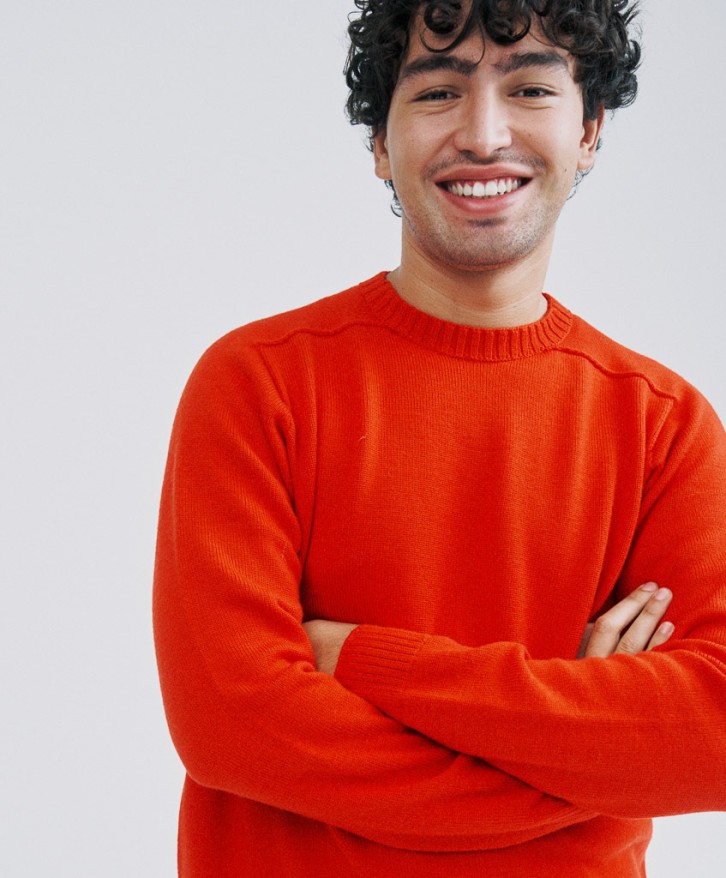 Pull col rond homme en laine mérinos - Rouge