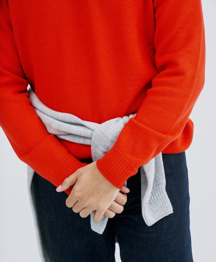Pull col rond homme en laine mérinos - Rouge