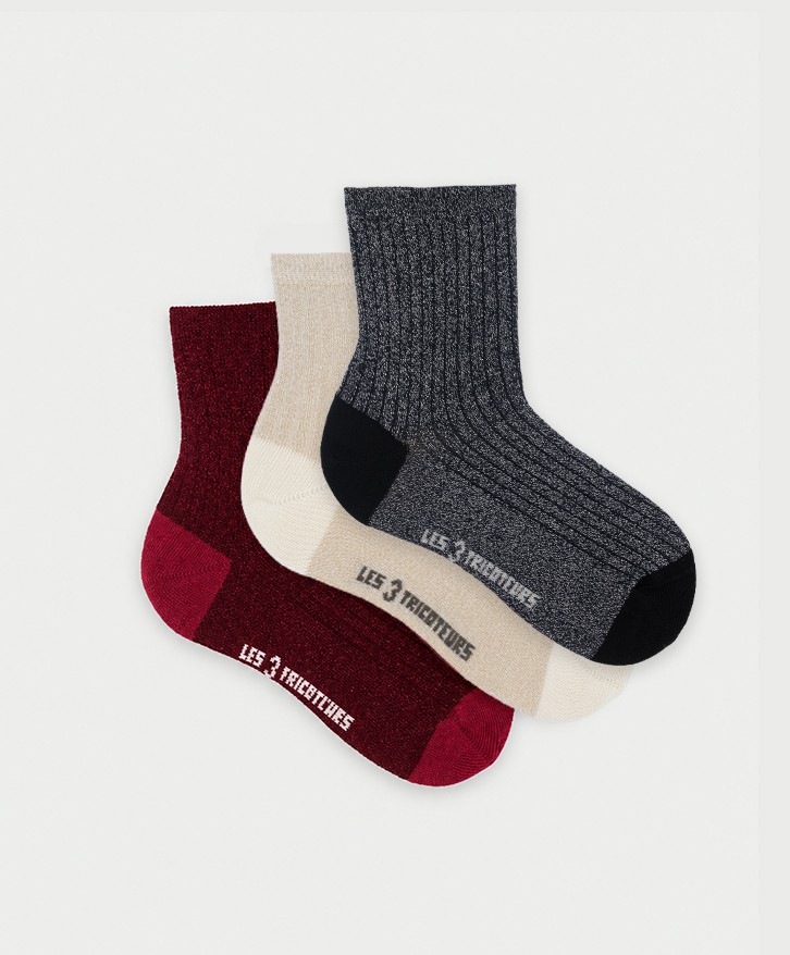 Pack 3 paires chaussettes côtelées paillettes
