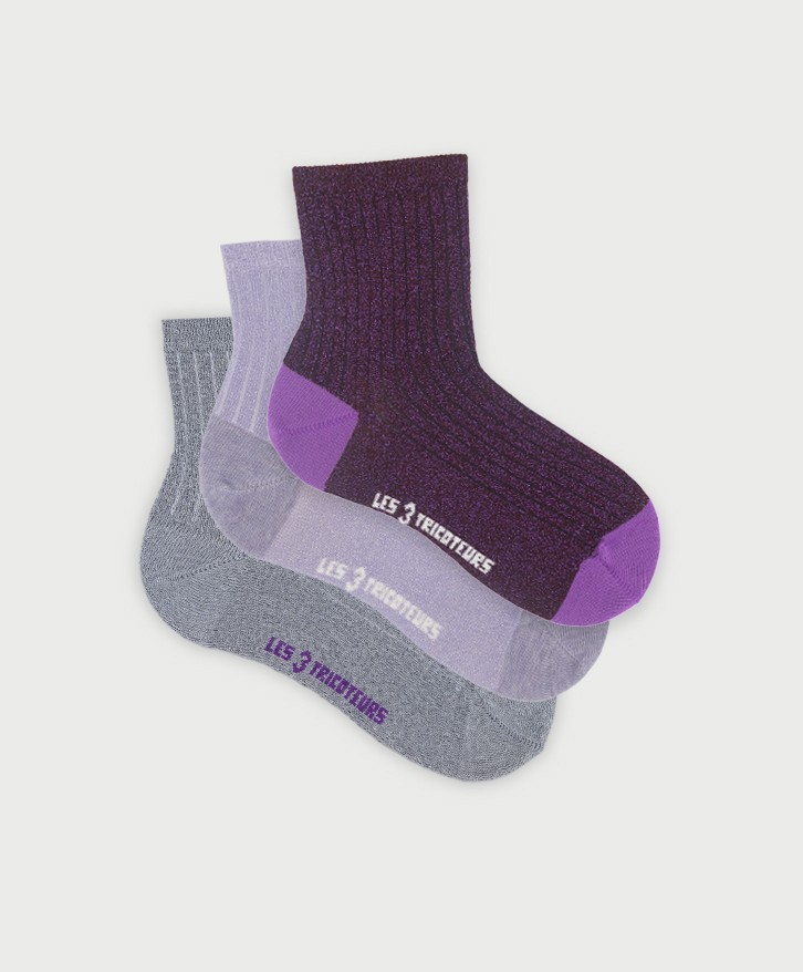 Pack 3 paires chaussettes côtelées paillettes